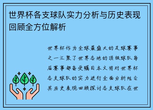 世界杯各支球队实力分析与历史表现回顾全方位解析